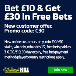 William Hill Promo Code C30 for £30 in Free Bets